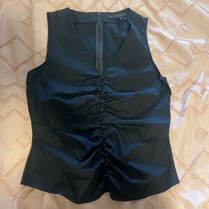 Ruched black poplin vest from White House black market